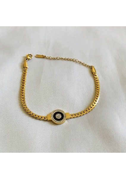 Taşlı Çelik Yassı Zincir Bileklik 22 cm modelleri