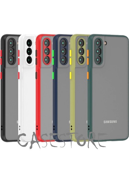 Samsung Galaxy S21 Fe Uyumlu Kılıf Kamera Lens Korumalı Arkası Mat Şeffaf Silikon Tuşlar Renkli Military