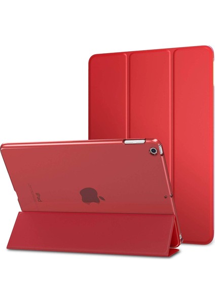 Kny Apple Ipad 9.7 2017 Kılıf Standlı Kapaklı Arkası Şeffaf Sert Smart Case Kırmızı