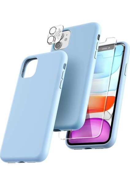 Iphone 11 Lansman Silikon Kılıf Içi Kadife Telefon Uyumlu Çentikli Ekran Koruyucu Kamera Koruyucu 3lü Set