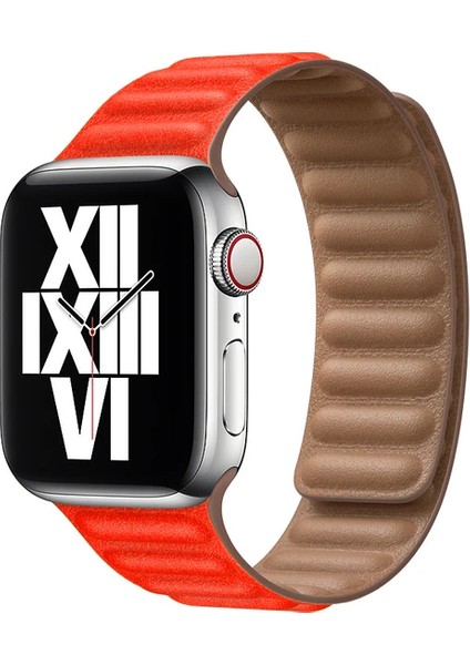 Apple Watch Uyumlu 7 45 mm Manyetik Baklalı Deri Kayış Kordon