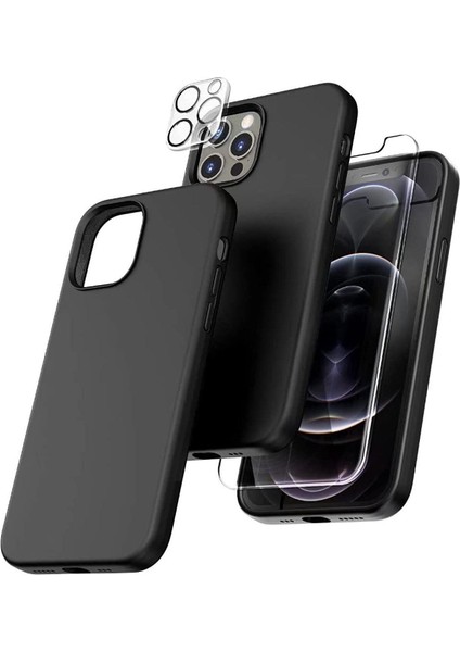 Iphone 12 Promax Lansman Silikon Kılıf Içi Kadife Telefon Uyumlu Çentikli Ekran Koruyucu Kamera Koruyucu 3lü Set