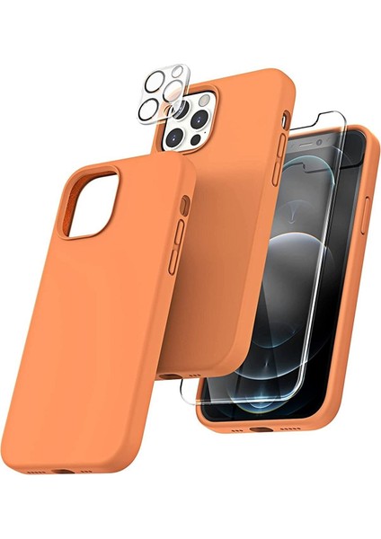 Iphone 12 Promax Lansman Silikon Kılıf Içi Kadife Telefon Uyumlu Çentikli Ekran Koruyucu Kamera Koruyucu 3lü Set