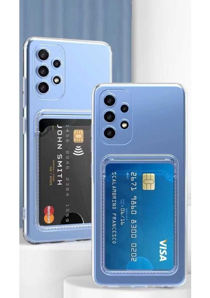 Samsung Galaxy A13 4g Kılıf Kartlıklı Şeffaf Card Holder Clear Silikon Kapak