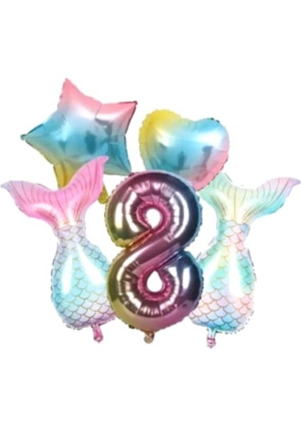 Rainbow Deniz Kızı Kuyruğu 8 Yaş Folyo Balon Set