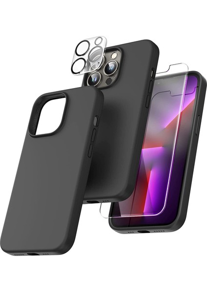 Iphone 13 Pro Lansman Silikon Kılıf Içi Kadife Telefon Uyumlu Çentikli Ekran Koruyucu Kamera Koruyucu 3lü Set