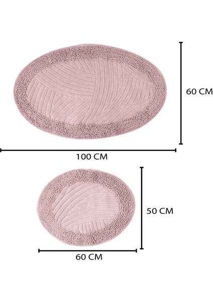 Geometrik Desen 2li Set Oval Banyo Paspas Takımı %100 Doğal Pamuklu Yuvarlak Paspas Klozet Takımı