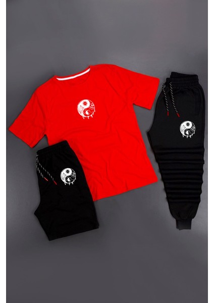 3'lü Unisex Yin & Yang Baskılı Eşofman Takımı Kombin