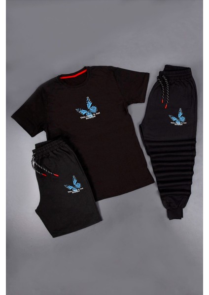 3'lü Unisex Kelebek Baskılı Eşofman Takımı Kombini
