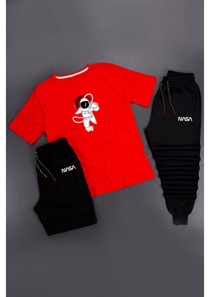 3'lü Unisex Astranot Baskılı Eşofman Takımı Kombini