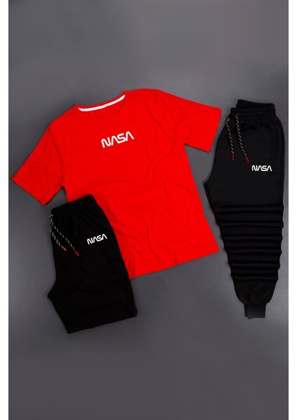 3'lü Unisex Nasa Baskılı Eşofman Takımı Kombini