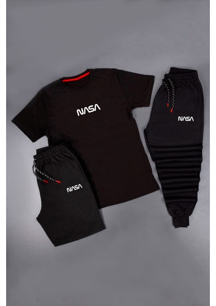 3'lü Unisex Nasa Baskılı Eşofman Takımı Kombini
