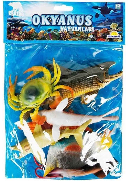 1000713 Okyanus Hayvanları Poşetli 7'li Hayvan Oyun Seti -Sunman