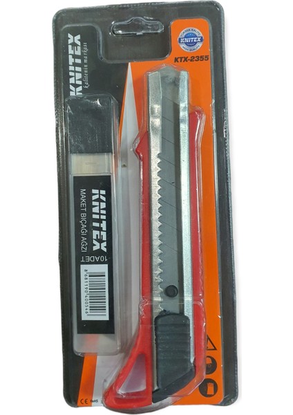 KTX-2355 Büyük Boy Metal Uçlu Maket Bıçağı + 10 Adet Yedek Bıçak Seti