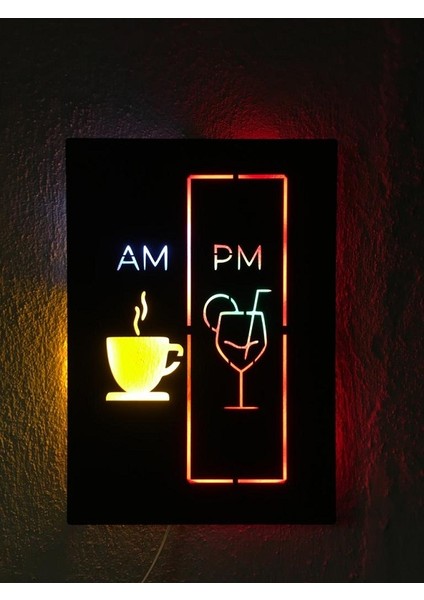 Gündüz-Gece Temalı LED Işıklı Ahşap Tablo 50X33CM