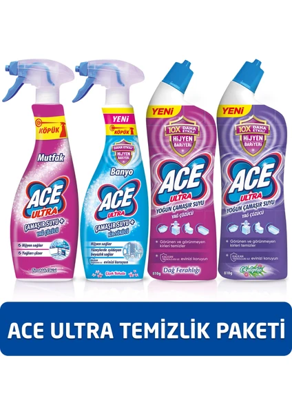 ACE Ultra Yoğun Kıvamlı Çamaşır Suyu - 810 gr x 2 + Ace Ultra Köpük - 700 ml x2