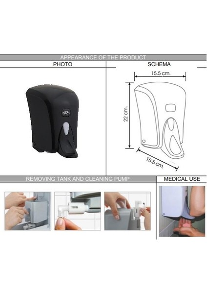 Vialli S6mb Medical Sıvı Sabun Dispenseri 1000 Ml Siyah