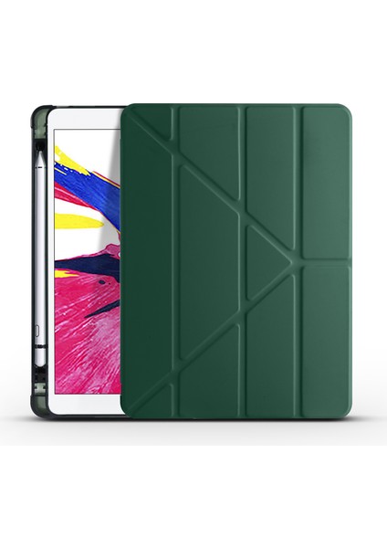 Apple Ipad Pro 10.2 Için Kalemlıklı Arkası Silikon Standlı Trifolding Kılıf