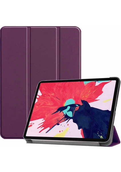 Apple Ipad Pro 12.9 2020 Için Standlı Kapaklı Arkası Şeffaf Sert Smart Case Mor