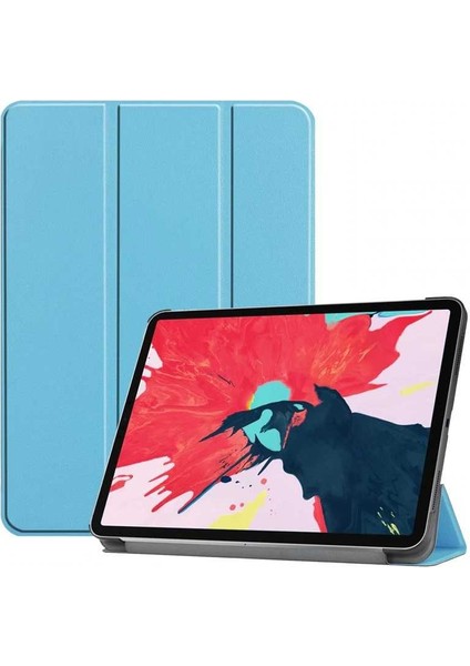 Apple Ipad Pro 12.9 2020 Için Standlı Kapaklı Arkası Şeffaf Sert Smart Case Mavi