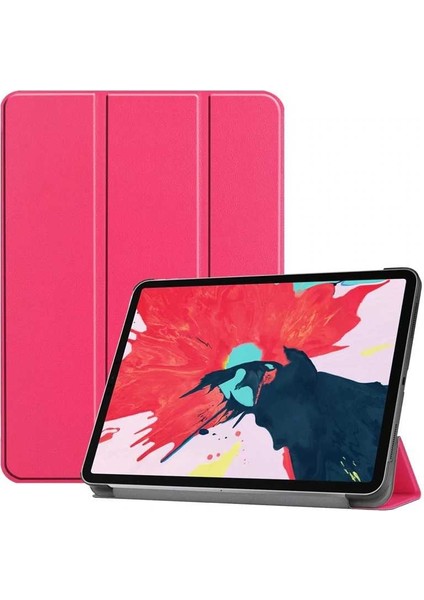 Huawei Mediapad T3 10 Inç Için Standlı Kapaklı Arkası Şeffaf Sert Smart Case Pembe