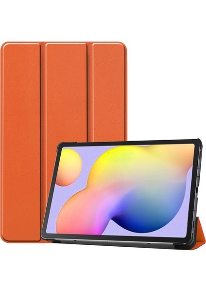 Samsung Galaxy Tab S6 Lite P610 Kılıf Standlı Kapaklı Arkası Şeffaf Sert Smart Case Turuncu