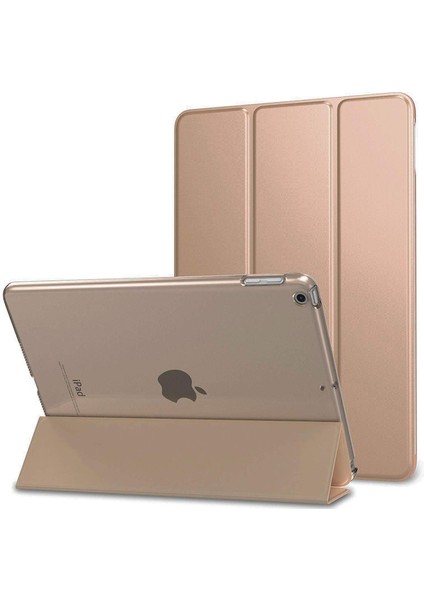Apple Ipad Mini-Mini 2-Mini 3 Kılıf Standlı Kapaklı Arkası Şeffaf Sert Smart Case Gold