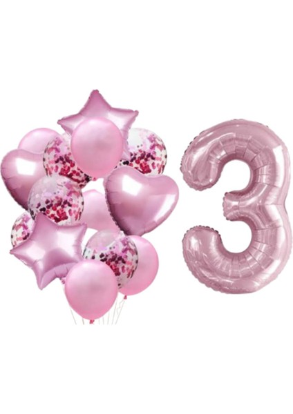 3 Yaş Pembe Folyo Balon Set