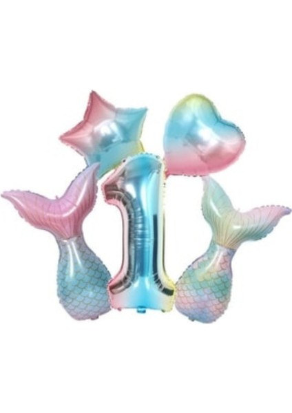 Rainbow Deniz Kızı Kuyruğu 1 Yaş Folyo Balon Set