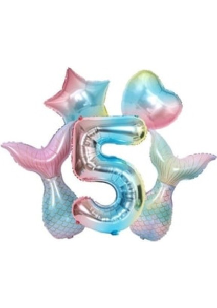 Rainbow Deniz Kızı Kuyruğu 5 Yaş Folyo Balon Set
