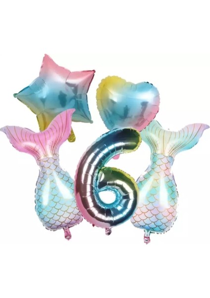 Rainbow Deniz Kızı Kuyruğu 6 Yaş Folyo Balon Set