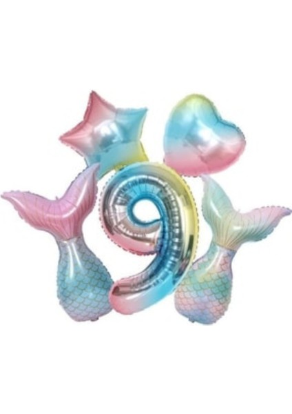 Rainbow Deniz Kızı Kuyruğu 9 Yaş Folyo Balon Set