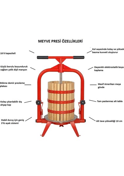 Mac 5g 18 Wb Meşe Meyve Sıkma 18 Litre Pres Makinesi