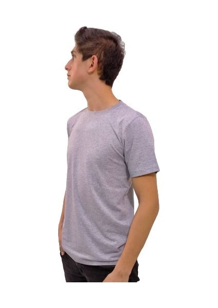 Erkek Gri T-Shirt Bisiklet Yaka Basic