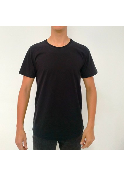 Erkek Siyah T-Shirt Bisiklet Yaka Basic