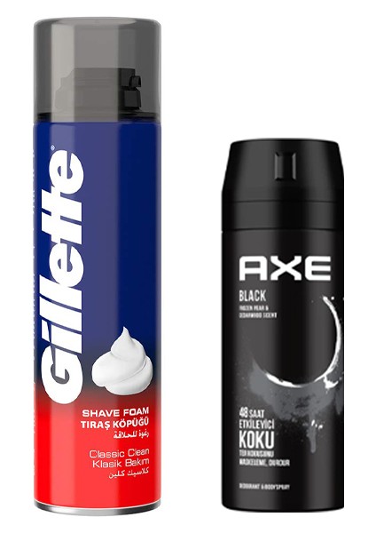 1 Adet Erkek Deodorant Sprey Black 150 ml +1 Adet Gillette Sinek Kaydı Tıraş Köpüğü 200 M