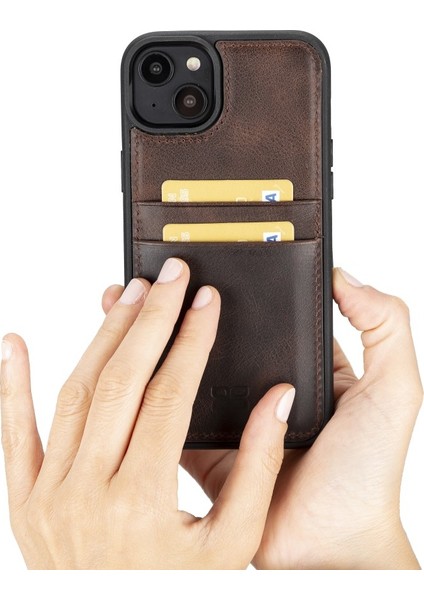 Apple iPhone 14 Max Uyumlu Deri Kartlıklı Arka Kapak V4EF Kırmızı