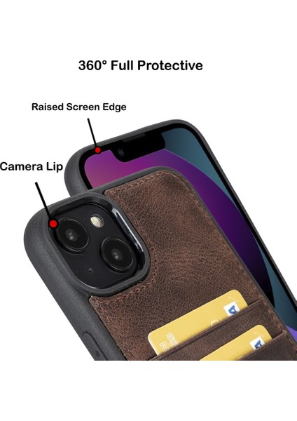 Apple iPhone 14 Max Uyumlu Deri Kartlıklı Arka Kapak V4EF Kırmızı