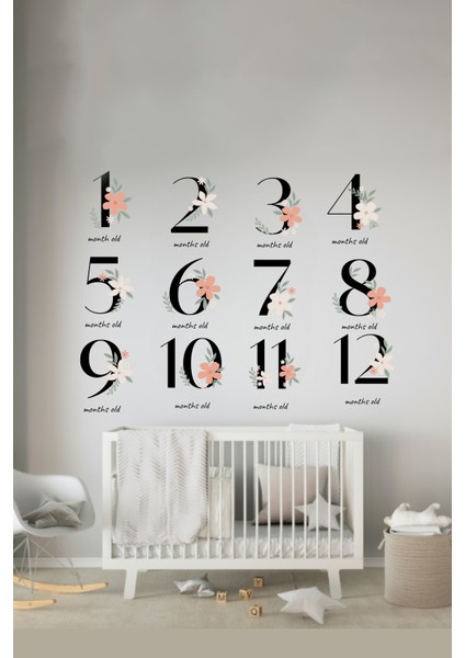 12 Parça Bebek Aylık Bilgisi Her Ay Için Sticker, Erkek/kız Bebek Çıkartması, Bebek Odası Sticker