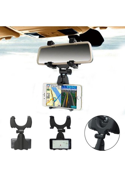 Araç Içi Dikiz Aynası Telefon ve Navigasyon Tutucu (Siyah)