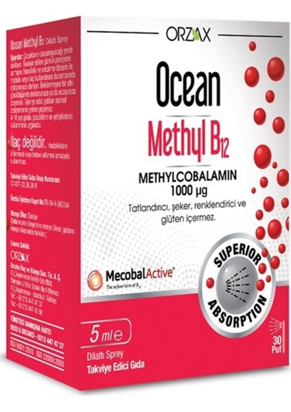 Ocean Methyl B12 Dilaltı Sprey 10 Ml (Mıad:02/2024)