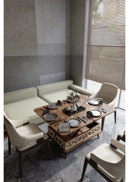 Ottowa Smart Coffe Table, Akıllı Masa, Kahve Sehpası Ceviz Renk Ahşap Sehpa