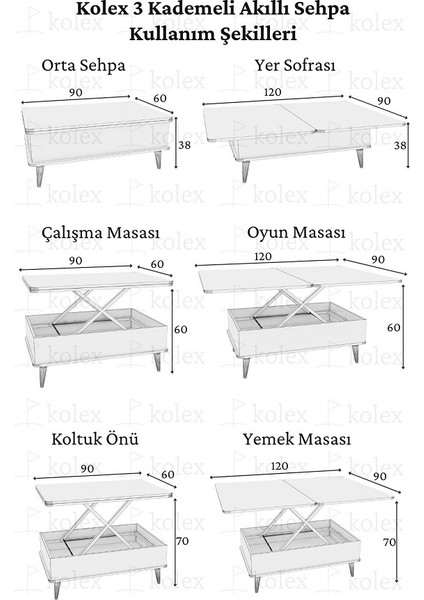 Ottowa Smart Coffe Table, Akıllı Masa, Kahve Sehpası Ceviz Renk Ahşap Sehpa