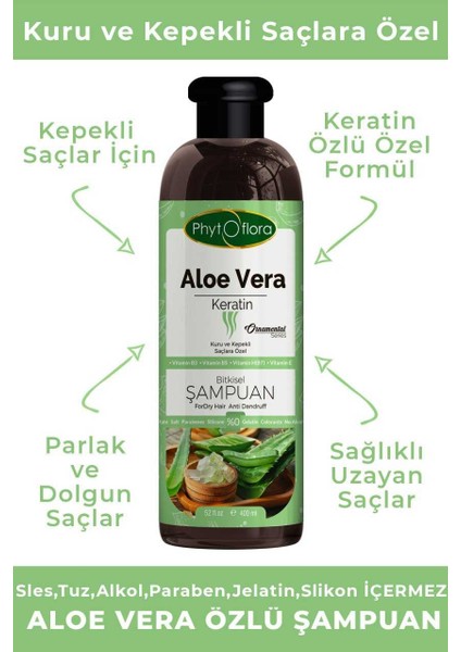 Tuzsuz Kuru ve Kepekli Saçlara Özel Aloe Vera ve Keratin Ilaveli Bitkisel Şampuan 400ML