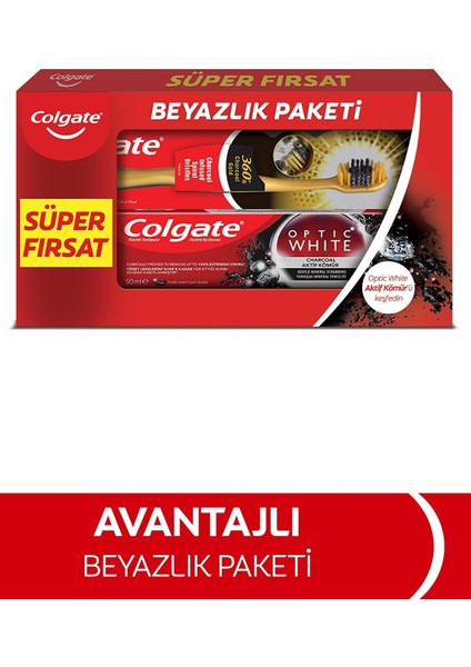 Optik Beyaz Kömür Diş Macunu 50 ml + 360 Gold Tekli Diş Fırçası