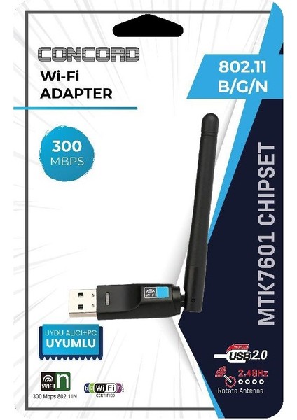 W7 Uydu Alıcı ve Pc Uyumlu 300 Mbps Wireless USB Adaptör