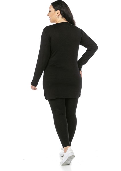 Büyük Beden Yuvarlak Yaka Uzun Kollu Viskon Uzun Siyah Body modelleri