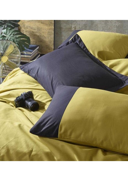 Cotton Box Plain Çift Kişilik Nevresim Takımı Hardal Siyah