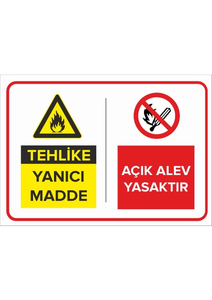 Tehlike Yanıcı Madde - Açık Alev Yasaktır Levhası - Dekote Malzeme 35X50 cm