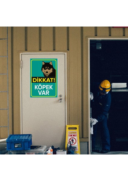 Dikkat Köpek Var Mavi Renk Levhası Husky - Dekote Malzeme 50X70 cm